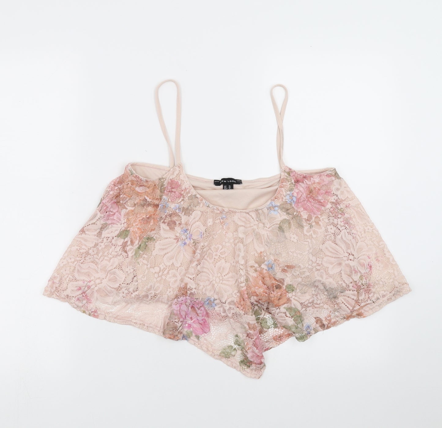 New Look Womens Pink Floral  Camisole Blouse Size 14  - cropped, lace detail