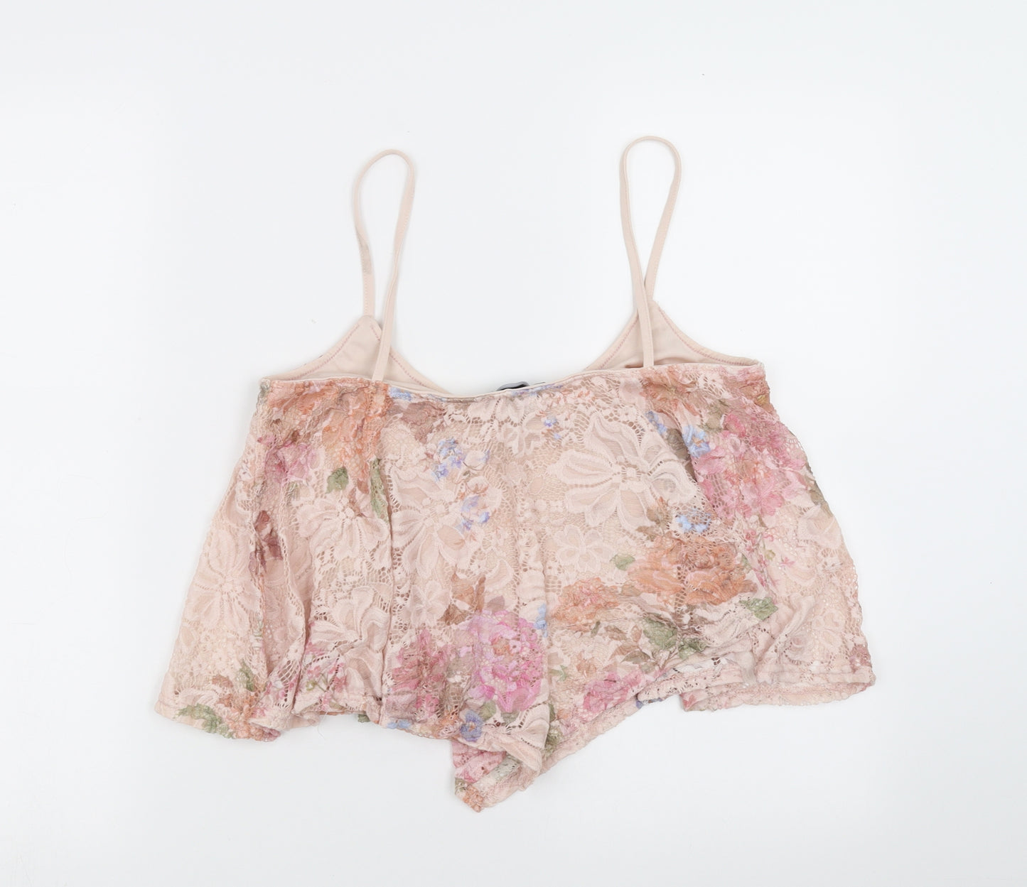 New Look Womens Pink Floral  Camisole Blouse Size 14  - cropped, lace detail