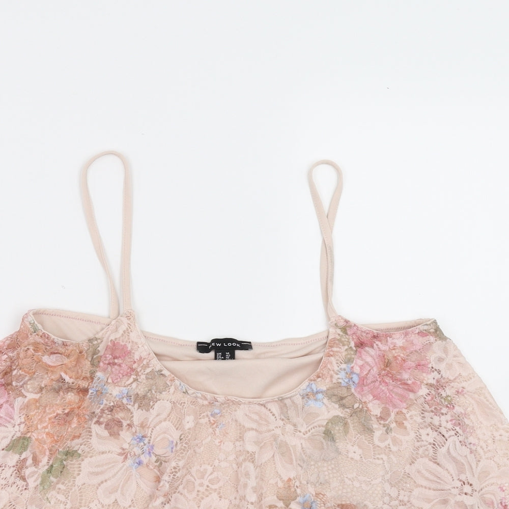 New Look Womens Pink Floral  Camisole Blouse Size 14  - cropped, lace detail