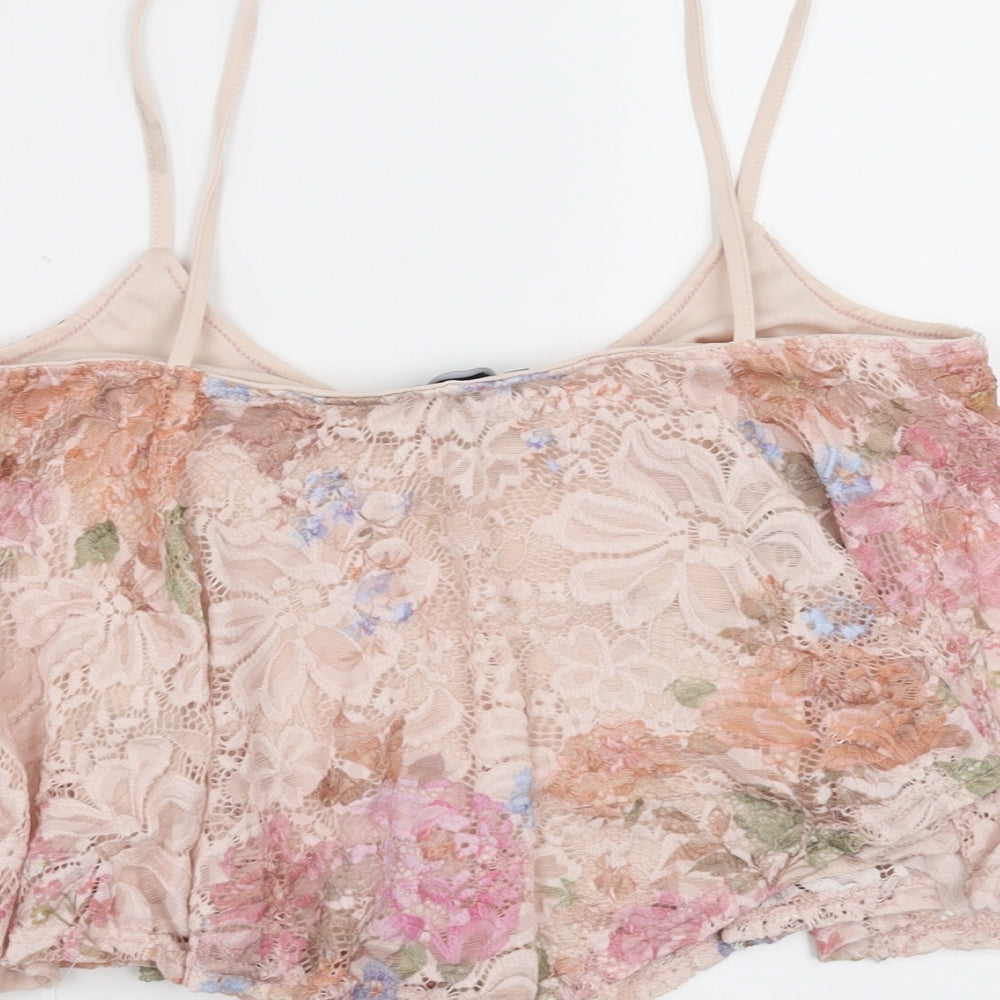 New Look Womens Pink Floral  Camisole Blouse Size 14  - cropped, lace detail