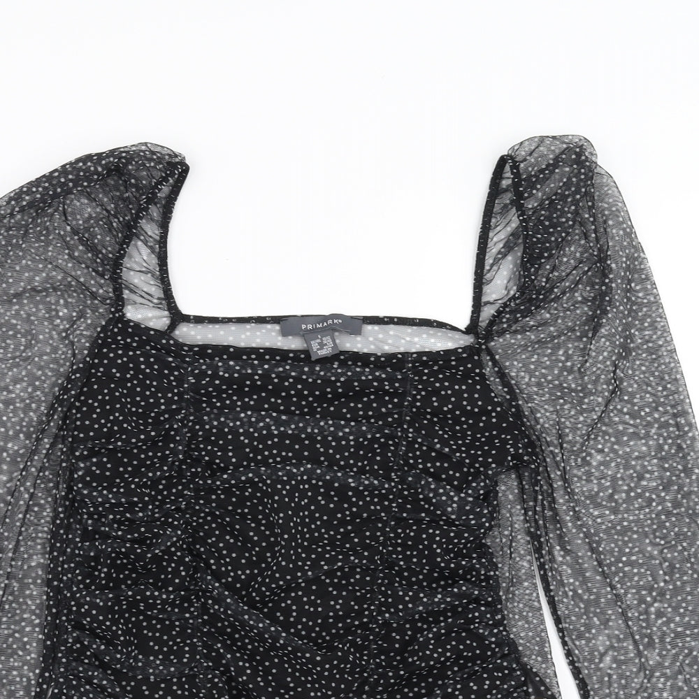 Primark Womens Black Polka Dot  Basic Blouse Size S  - ruched