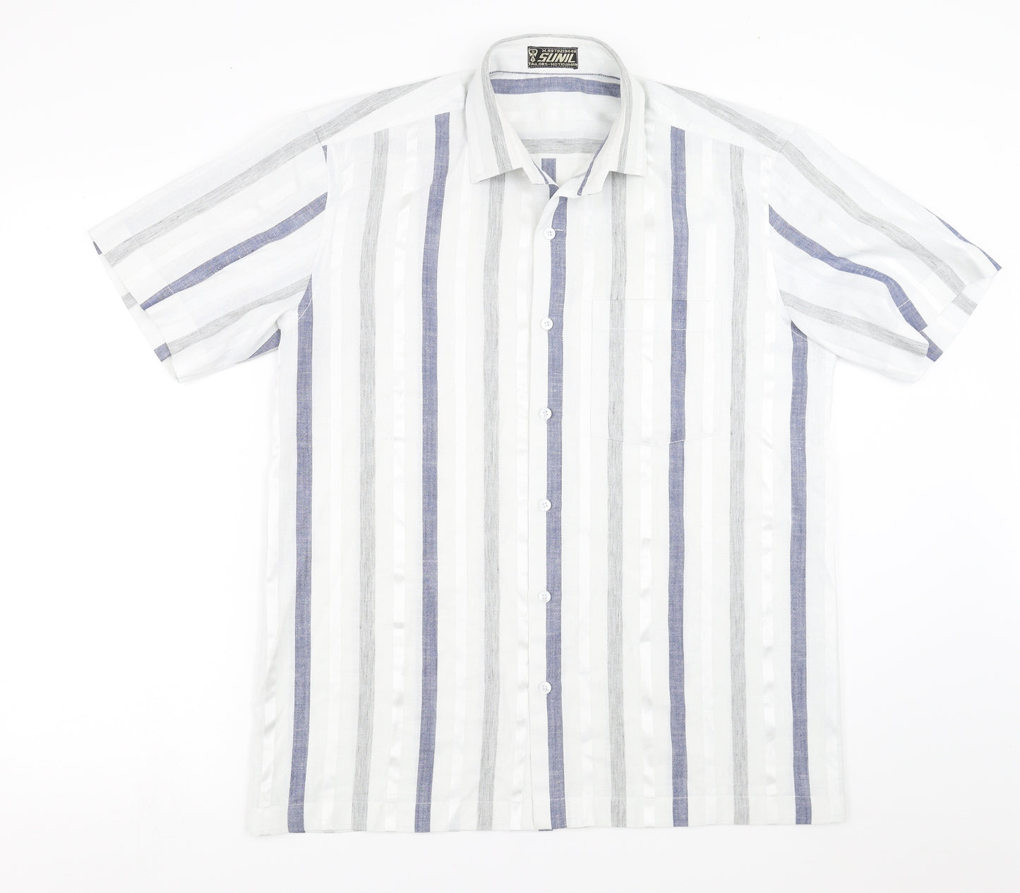 sunil Mens White Striped   Button-Up Size L