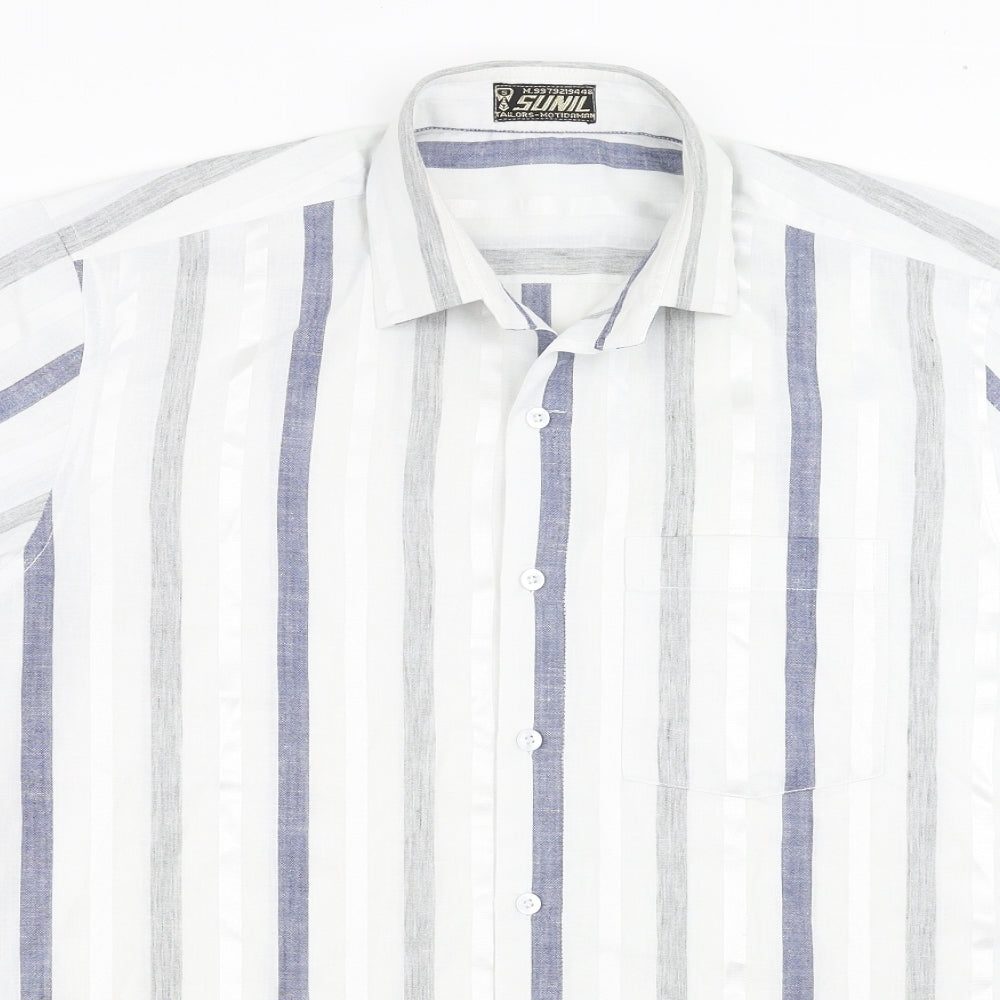 sunil Mens White Striped   Button-Up Size L