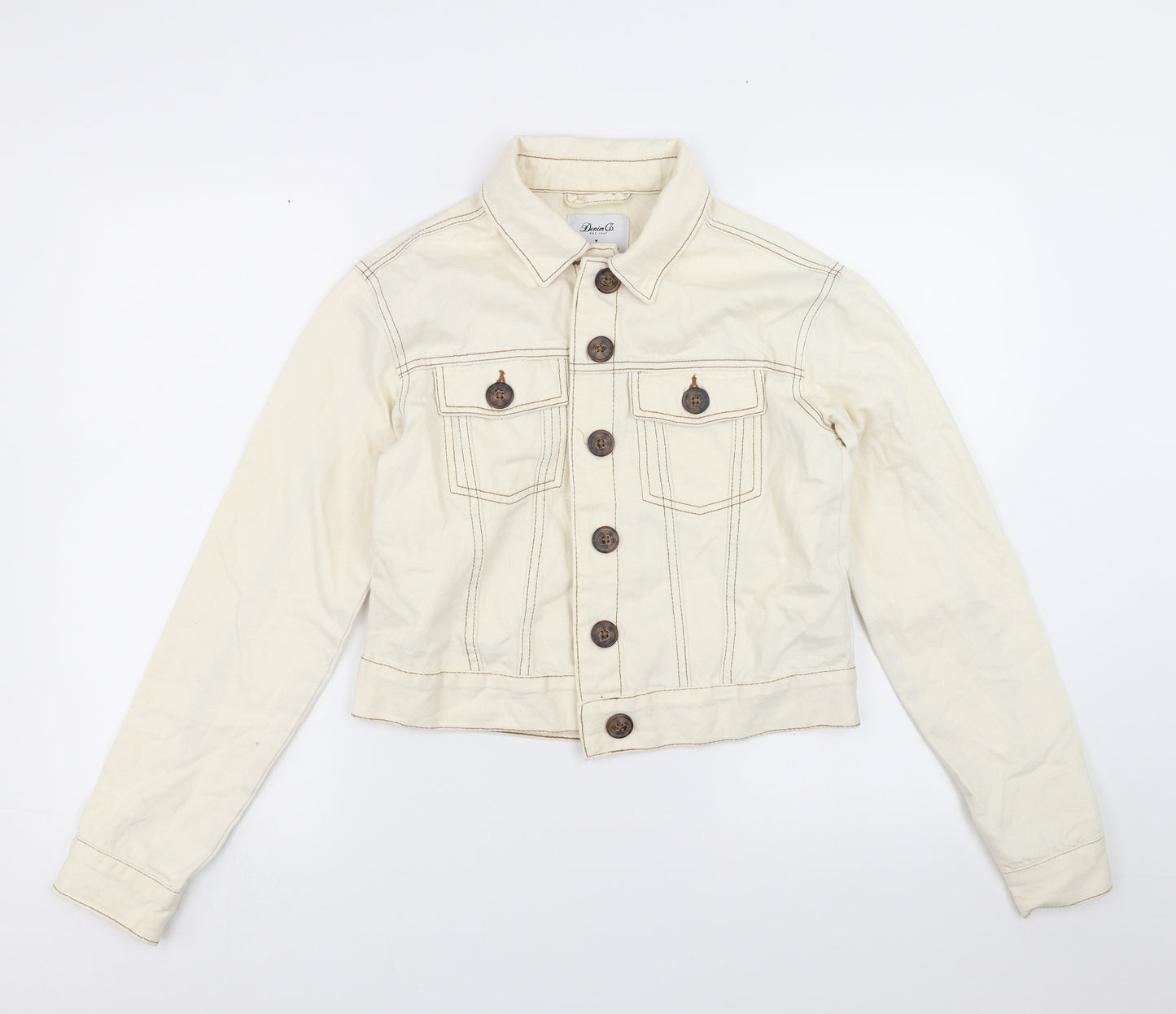 Primark Womens Ivory  Denim Jacket  Size 8  - cropped