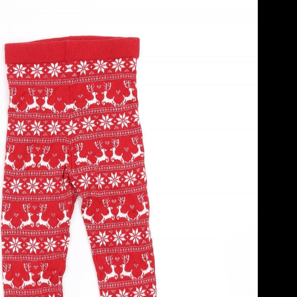 Primark Girls Red Fair Isle  Carrot Trousers Size 5-6 Years - christmas leggings