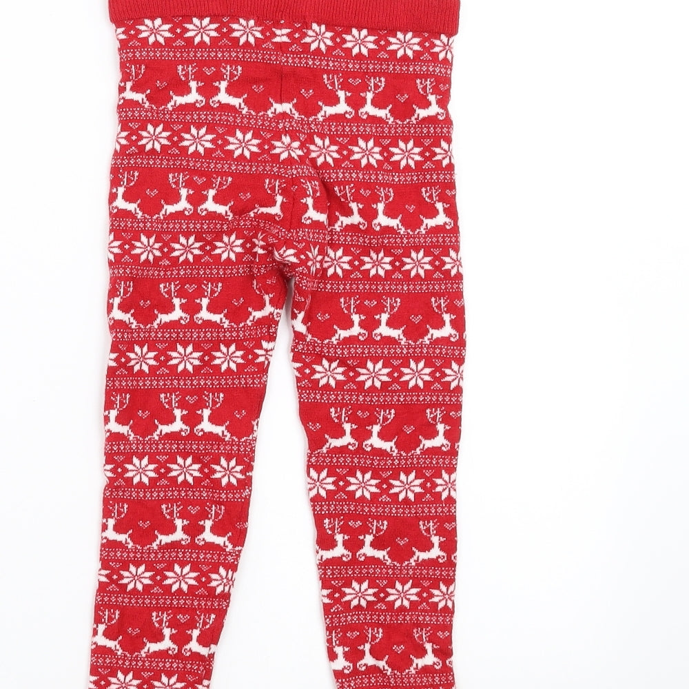 Primark Girls Red Fair Isle  Carrot Trousers Size 5-6 Years - christmas leggings