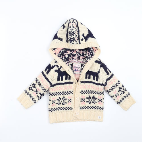 Mantaray Girls Ivory Fair Isle  Full Zip Jumper Size 12-18 Months  - hoodie