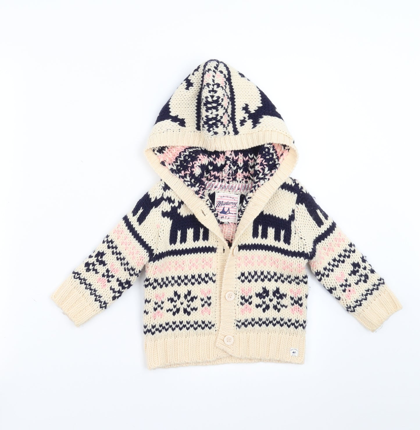 Mantaray Girls Ivory Fair Isle  Full Zip Jumper Size 12-18 Months  - hoodie
