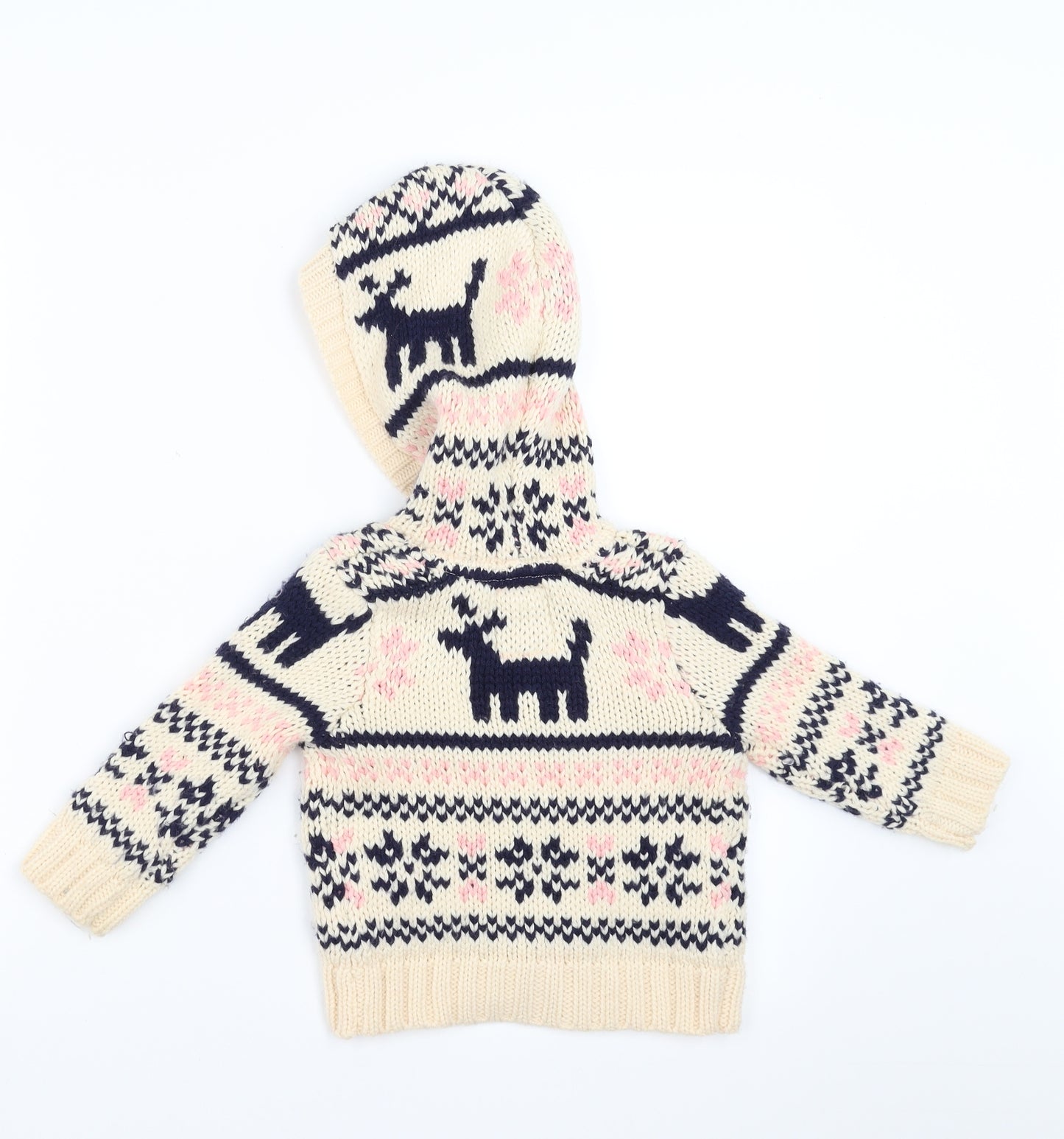 Mantaray Girls Ivory Fair Isle  Full Zip Jumper Size 12-18 Months  - hoodie