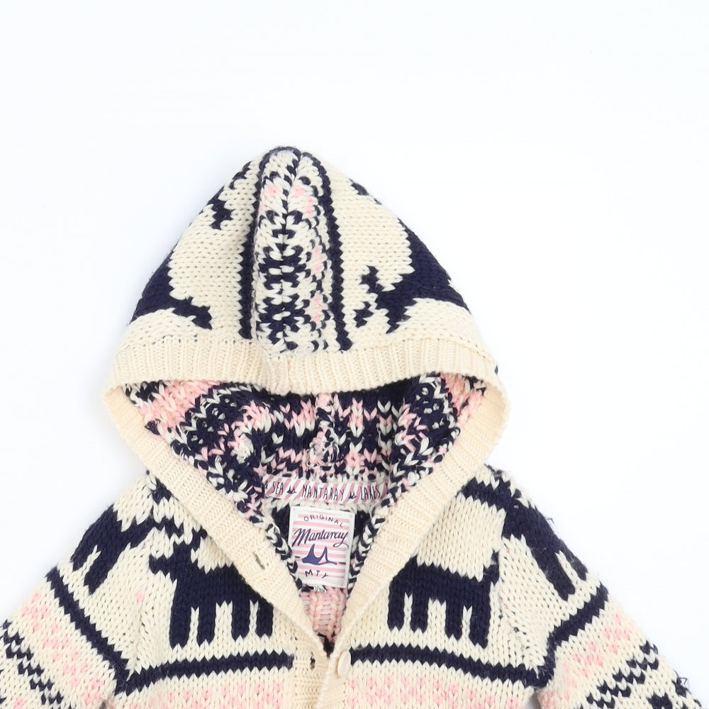 Mantaray Girls Ivory Fair Isle  Full Zip Jumper Size 12-18 Months  - hoodie