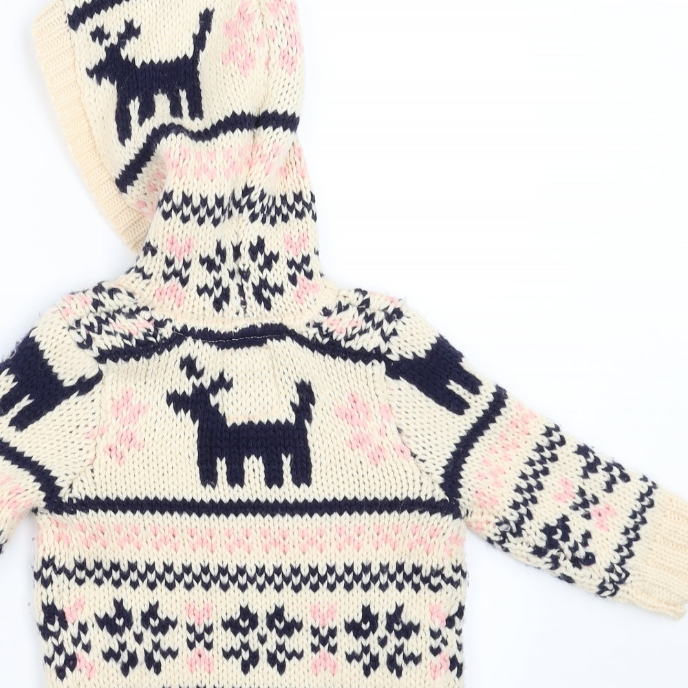Mantaray Girls Ivory Fair Isle  Full Zip Jumper Size 12-18 Months  - hoodie