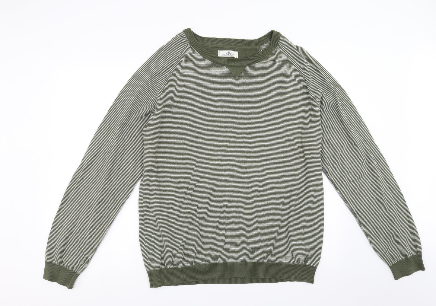 Cortefiel Mens Green Striped  Pullover Jumper Size L