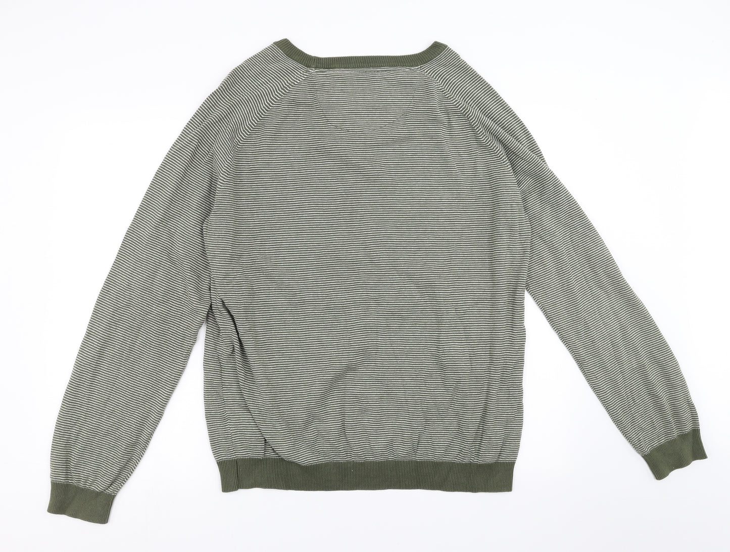 Cortefiel Mens Green Striped  Pullover Jumper Size L