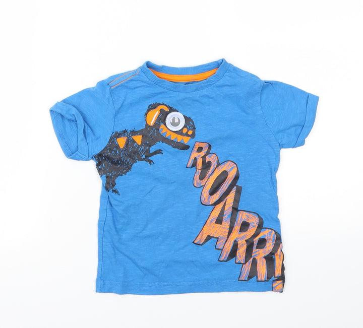 F&F Boys Blue Animal Print Basic T-Shirt Size 2-3 Years