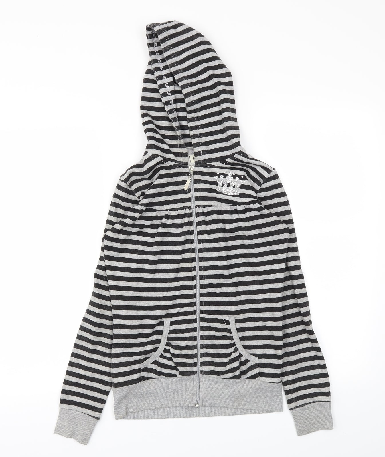 Kylie Girls Black Striped  Full Zip Jumper Size 11-12 Years