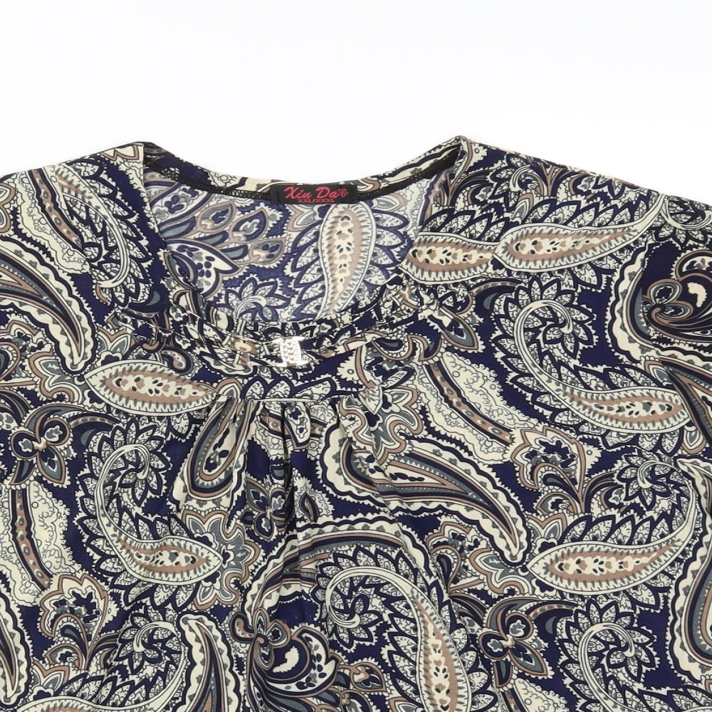 Xin Da Womens Blue Argyle/Diamond  Basic T-Shirt Size 2XL