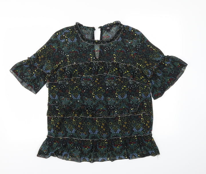 River Island Womens Black Floral Basic T-Shirt Size 8