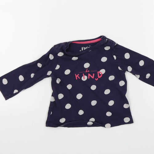FRED&FLO Girls Blue Spotted  Basic T-Shirt Size 0-3 Months