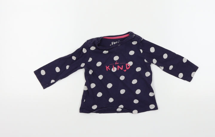 FRED&FLO Girls Blue Spotted  Basic T-Shirt Size 0-3 Months