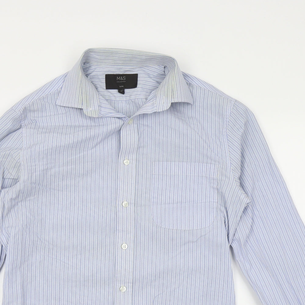 M&S Mens Blue Striped   Dress Shirt Size 14.5