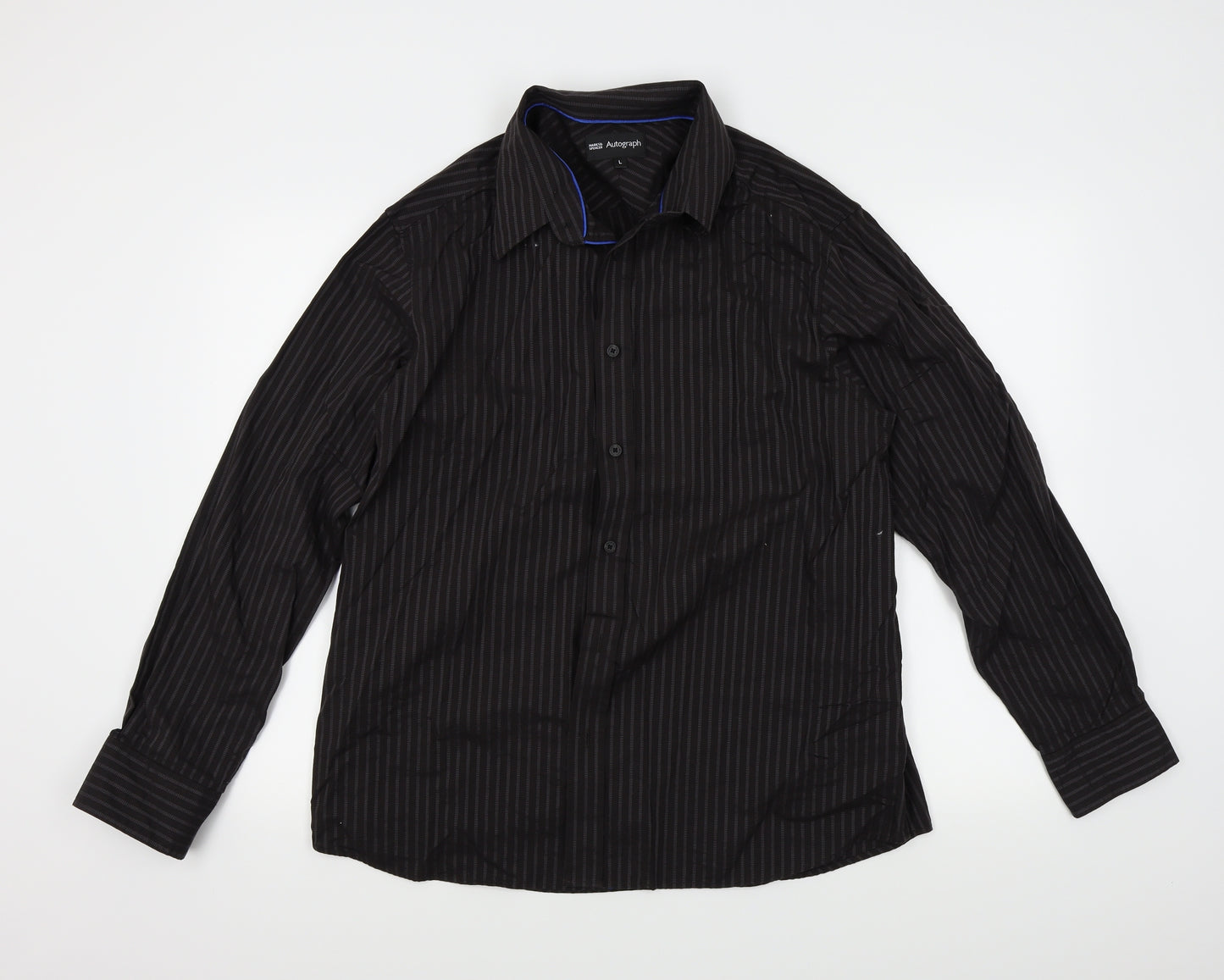 M&S Mens Black Striped   Button-Up Size L