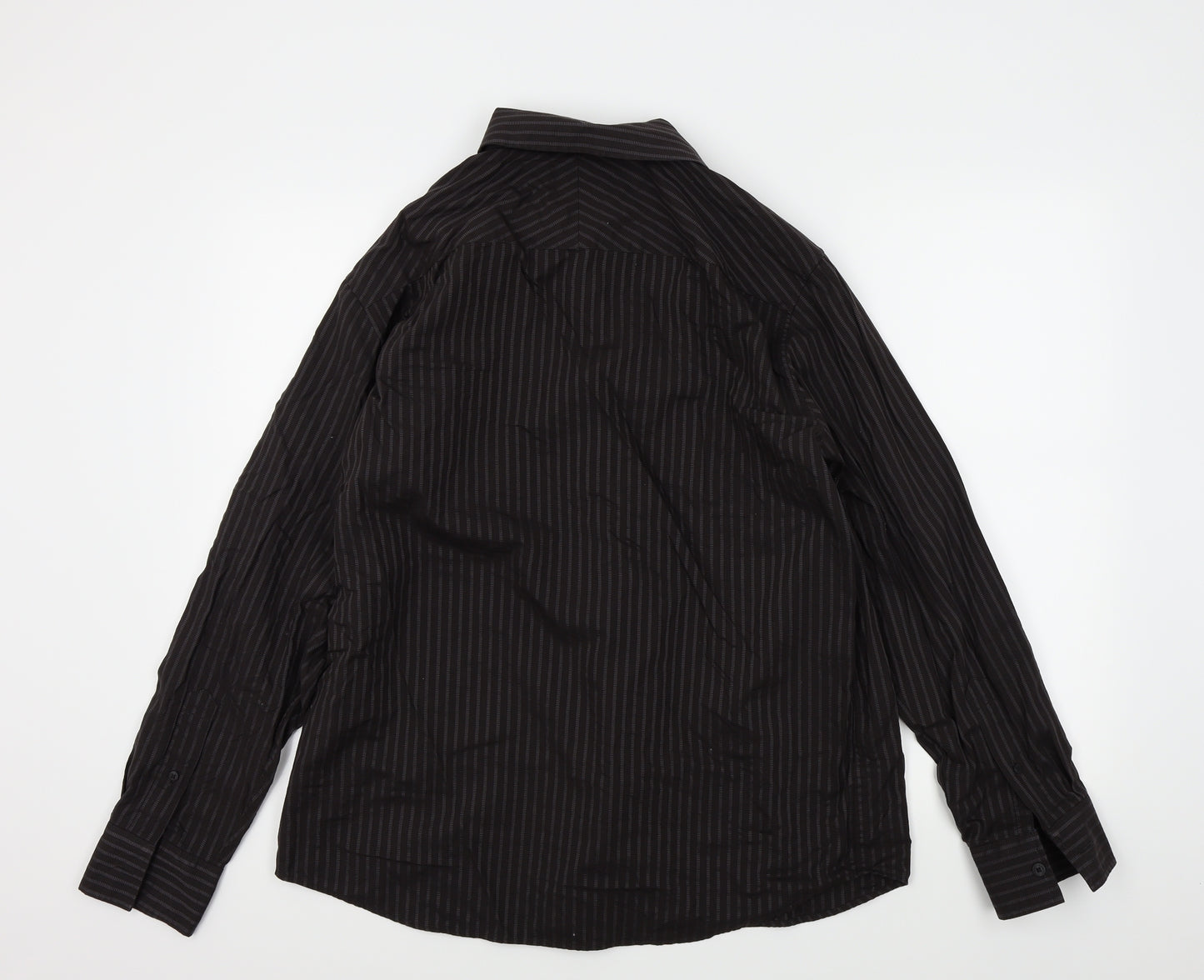 M&S Mens Black Striped   Button-Up Size L