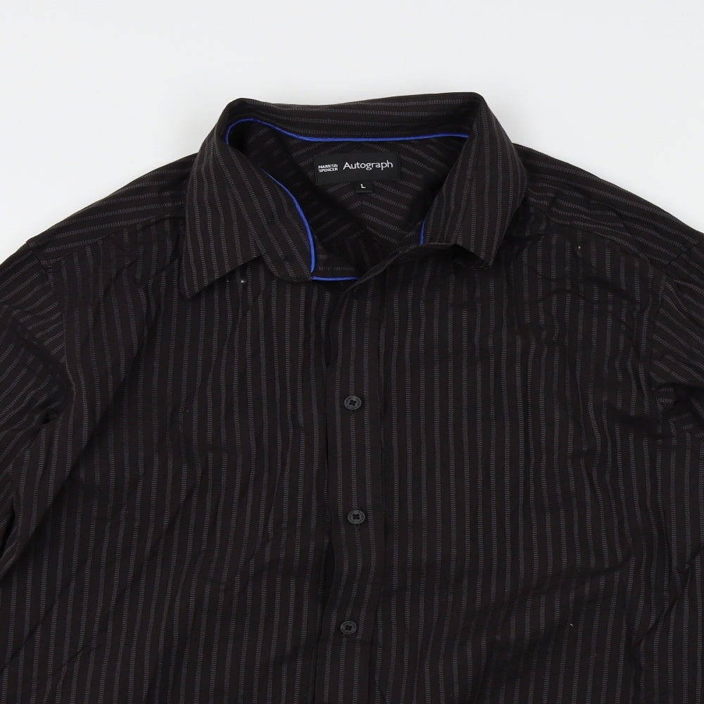 M&S Mens Black Striped   Button-Up Size L