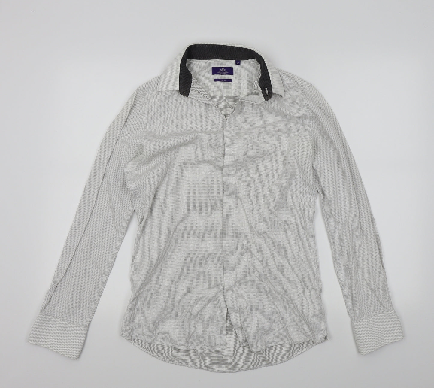 NEXT Mens White Geometric   Button-Up Size 15