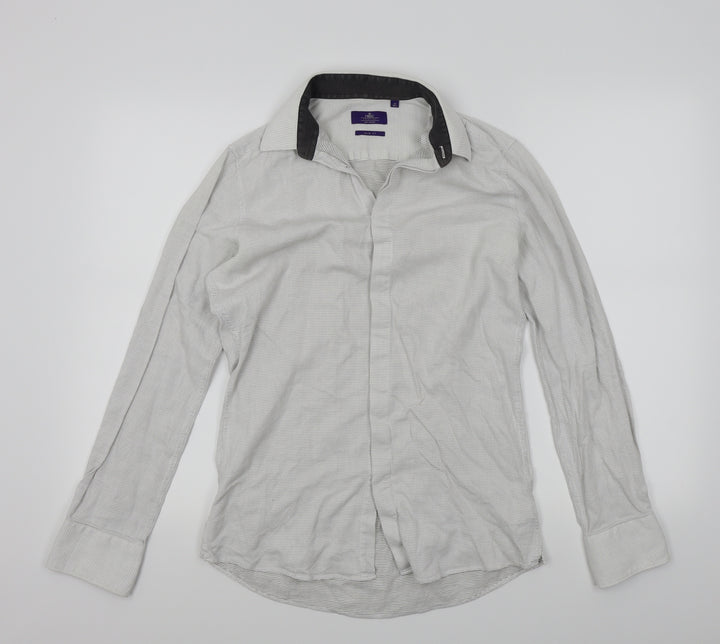 NEXT Mens White Geometric   Button-Up Size 15