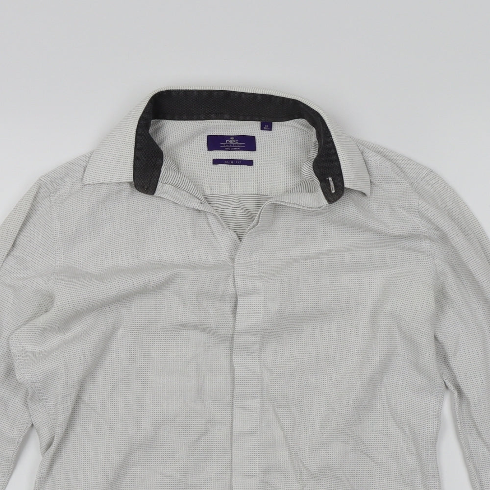 NEXT Mens White Geometric   Button-Up Size 15