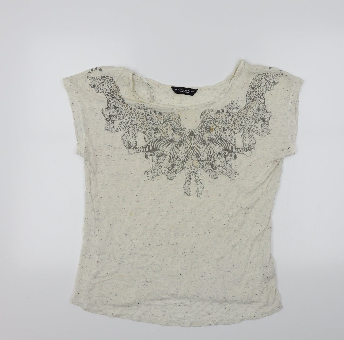 Dorothy Perkins Womens Beige Colourblock  Basic T-Shirt Size 12  - Animal face
