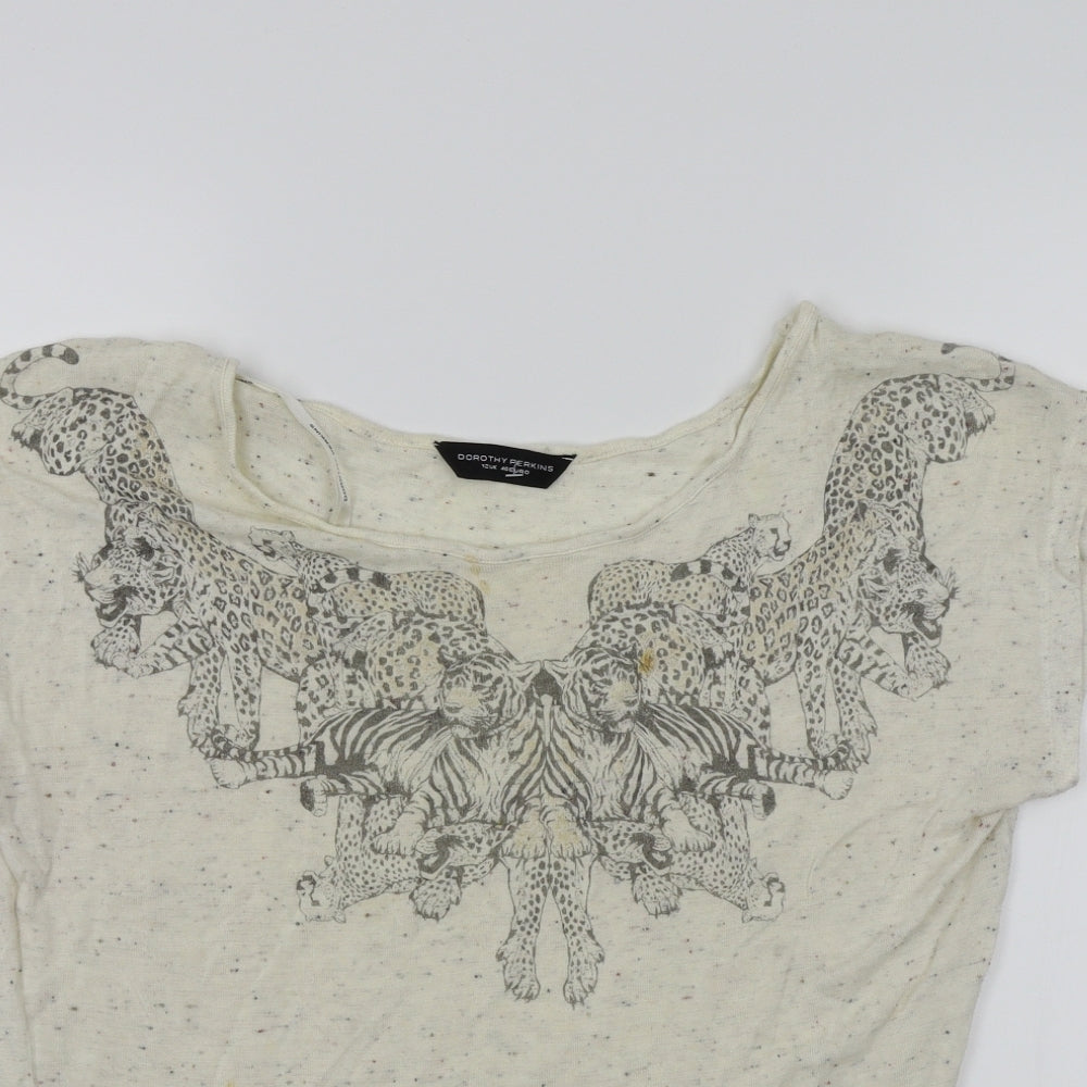 Dorothy Perkins Womens Beige Colourblock  Basic T-Shirt Size 12  - Animal face