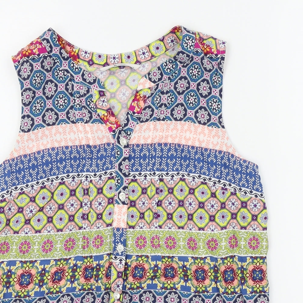 TU Womens Multicoloured Geometric  Basic Button-Up Size 8