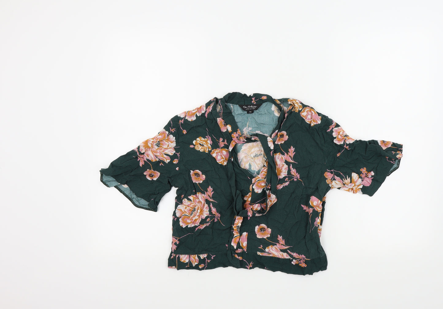 Miss Selfridge Womens Green Floral  Basic Blouse Size 8  - flair sleeves
