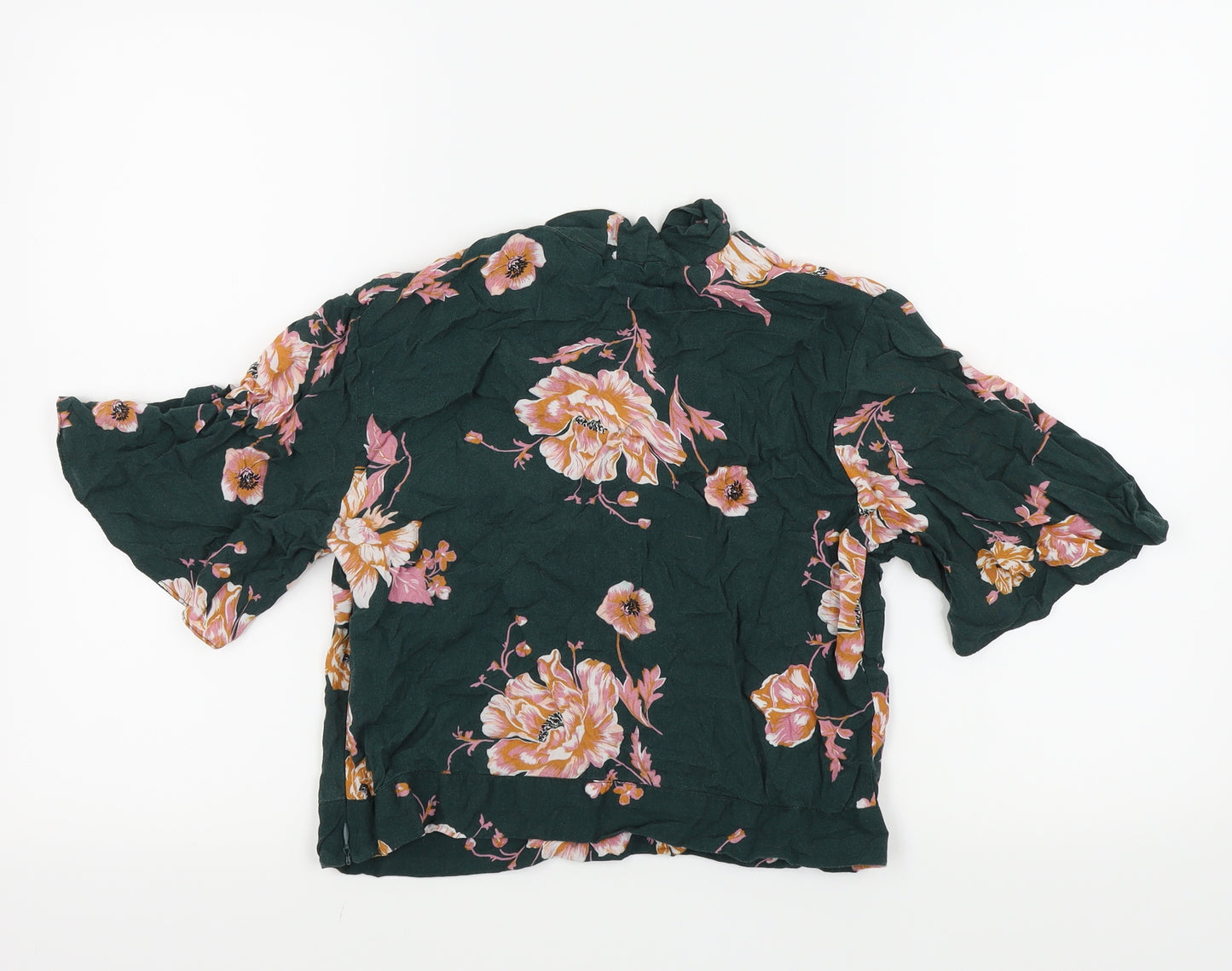 Miss Selfridge Womens Green Floral  Basic Blouse Size 8  - flair sleeves