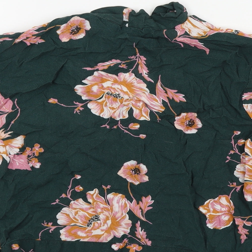 Miss Selfridge Womens Green Floral  Basic Blouse Size 8  - flair sleeves