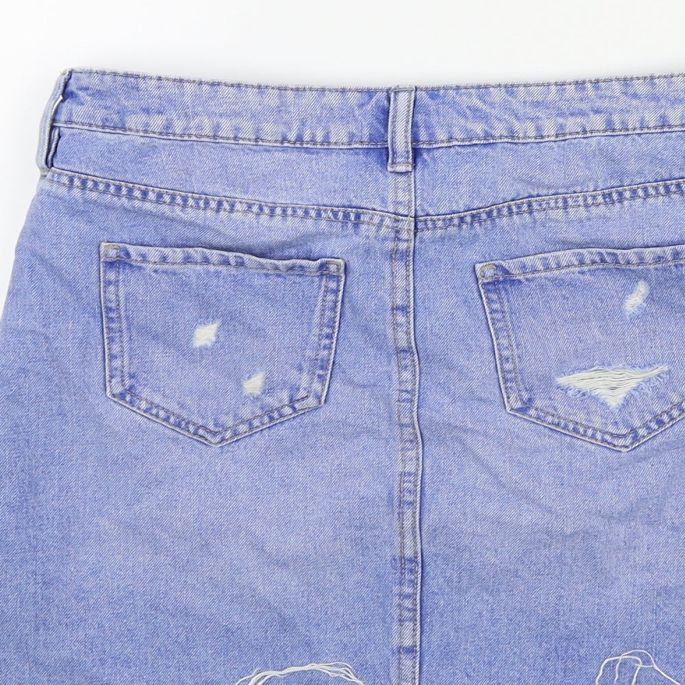 F&F Womens Blue   A-Line Skirt Size 10  - Ripped details