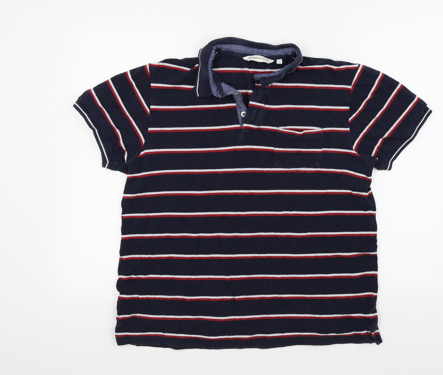 Kangaroo Poo Mens Blue Striped   Polo Size L