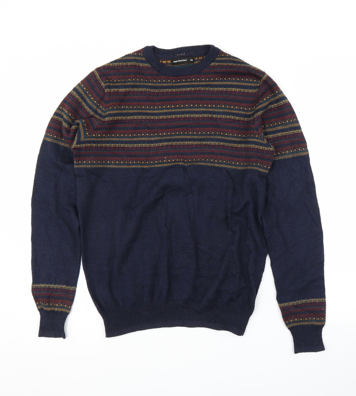 Cedar Wood State Mens Blue Fair Isle  Pullover Jumper Size XS