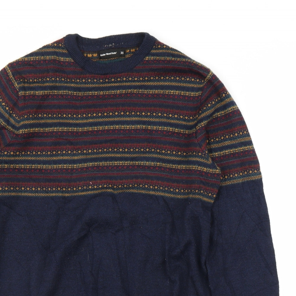 Cedar Wood State Mens Blue Fair Isle  Pullover Jumper Size XS