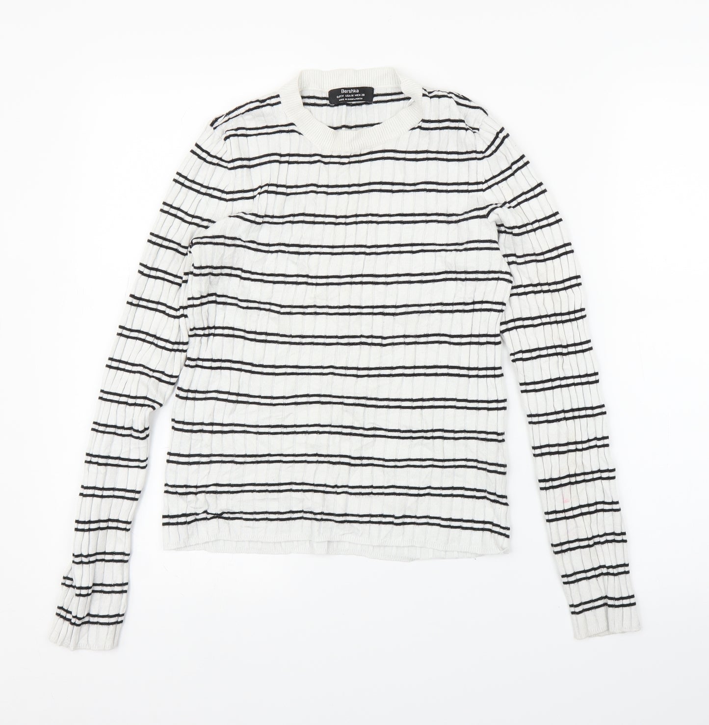 Bershka Mens White Striped  Pullover Jumper Size M