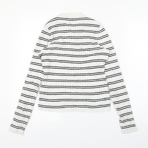 Bershka Mens White Striped  Pullover Jumper Size M