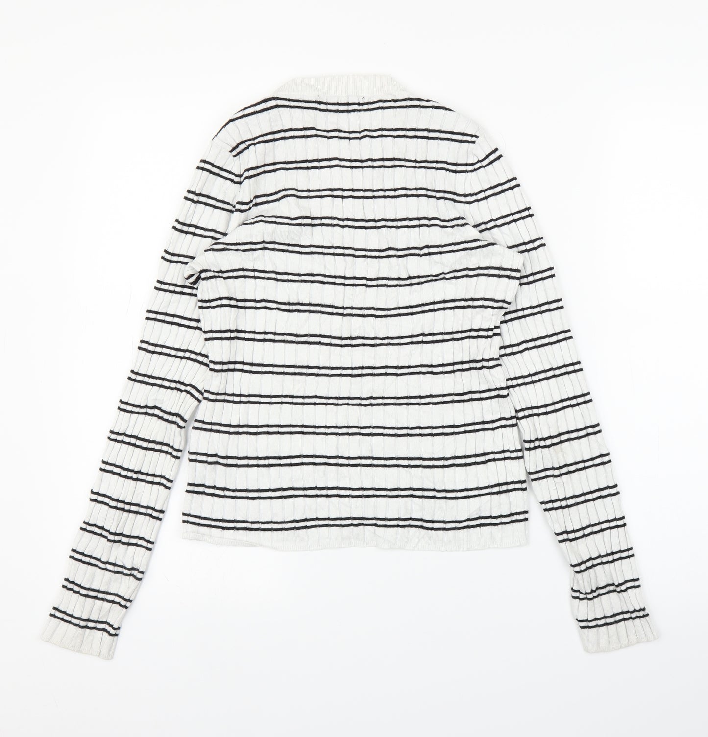 Bershka Mens White Striped  Pullover Jumper Size M
