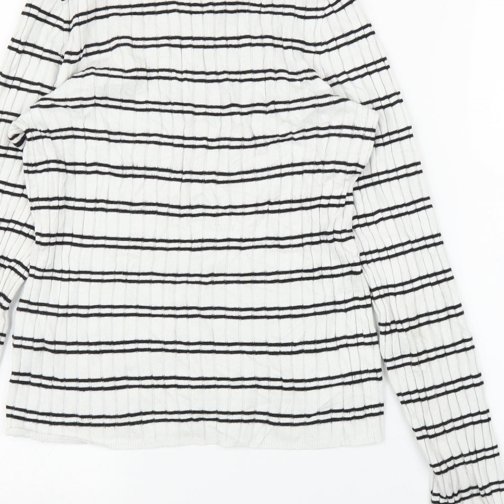 Bershka Mens White Striped  Pullover Jumper Size M