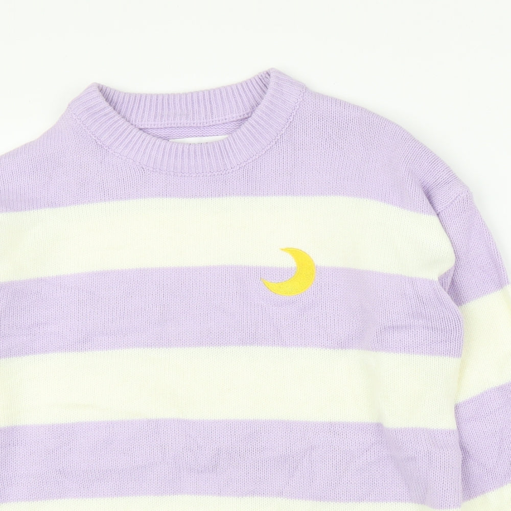 Miss Sumy Womens Purple Striped  Pullover Jumper Size L