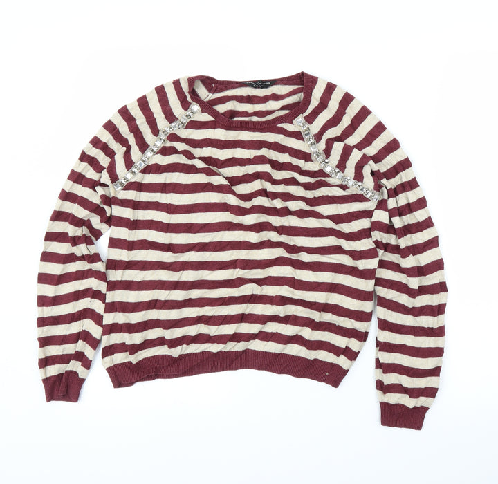 Dorothy Perkins Womens Purple Striped Pullover Jumper Size 16