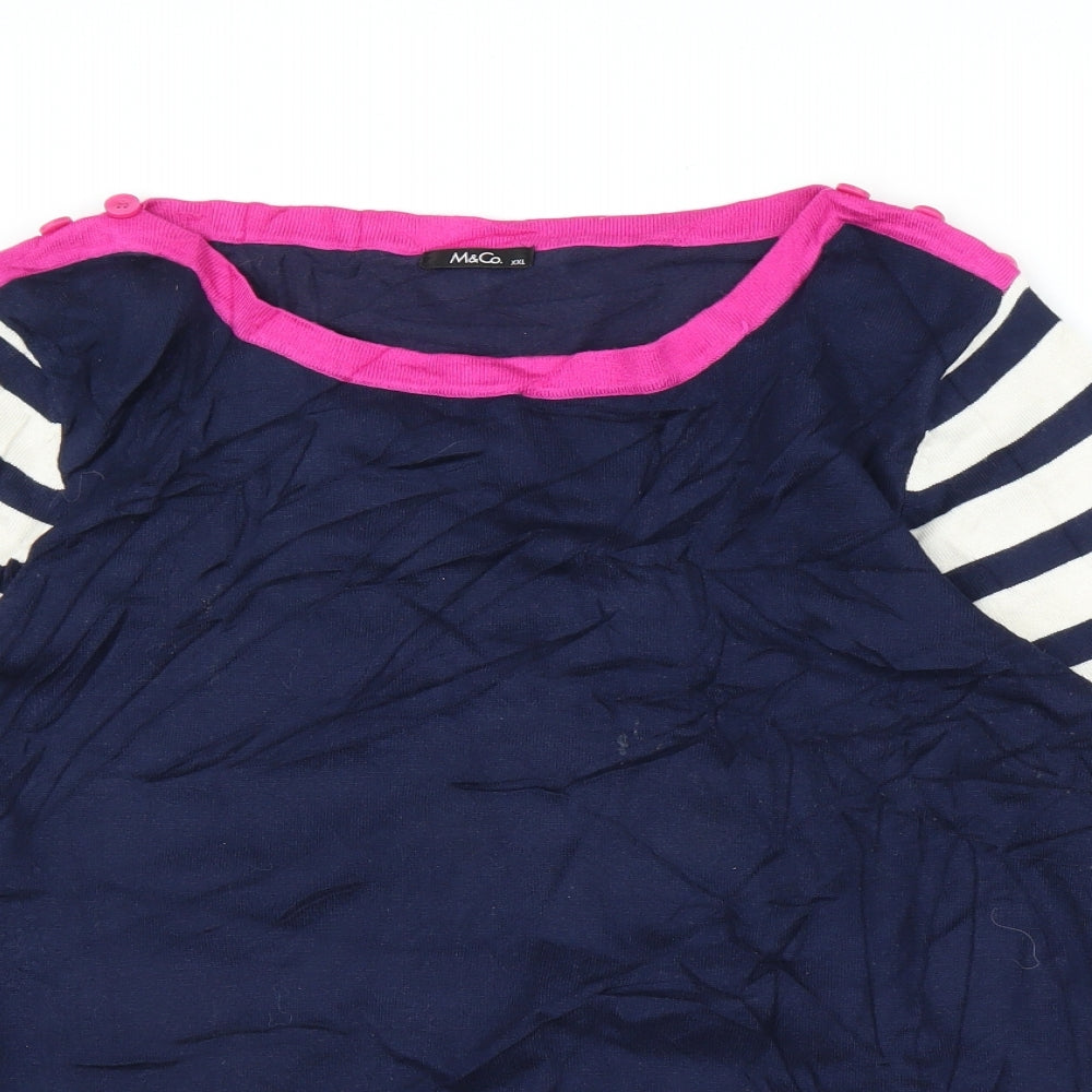 M&Co Womens Blue Striped  Tunic Blouse Size 2XL