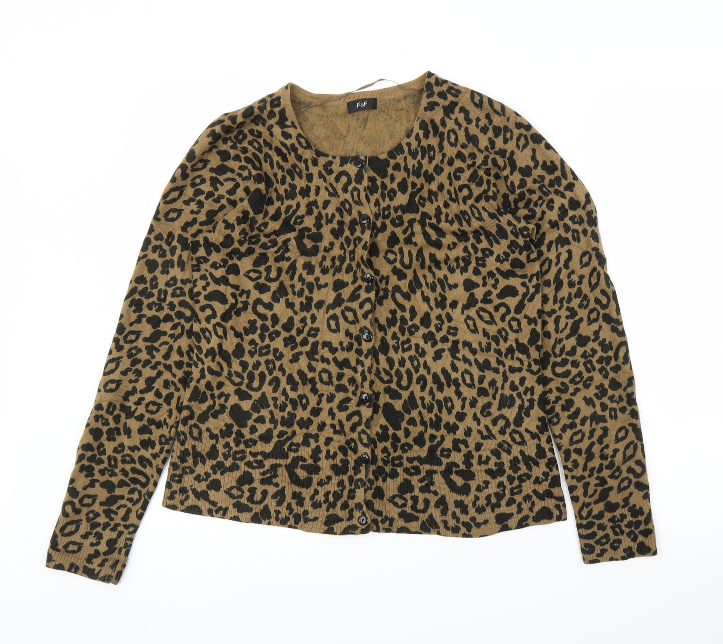 F&F Womens Beige Animal Print  Cardigan Jumper Size 16  - Leopard print