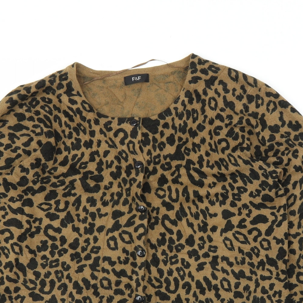 F&F Womens Beige Animal Print  Cardigan Jumper Size 16  - Leopard print