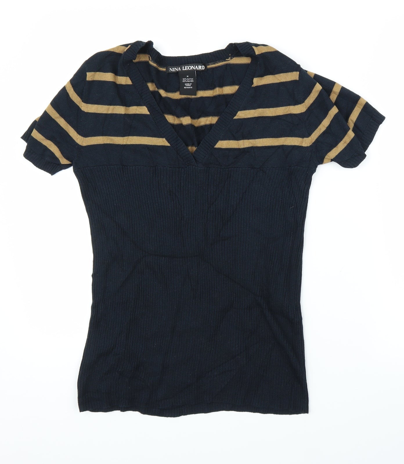 Nina Leonard Womens Blue Striped  Tunic Blouse Size M